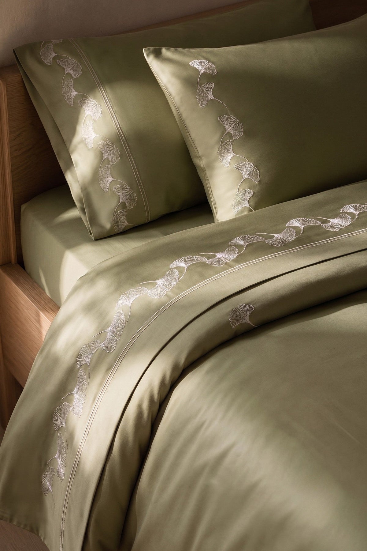 Sage Elegance - Queen Flat Sheet with Embroidery