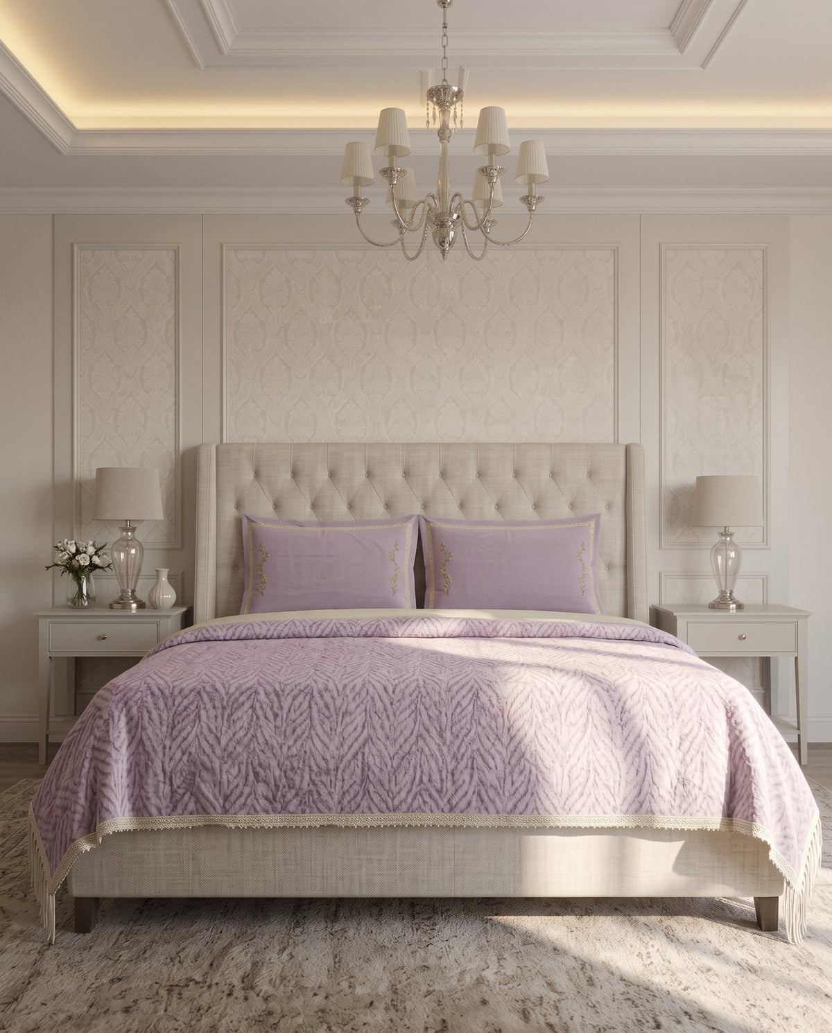 Verdian-Queen Duvet Cover with Embroidery in Lilac