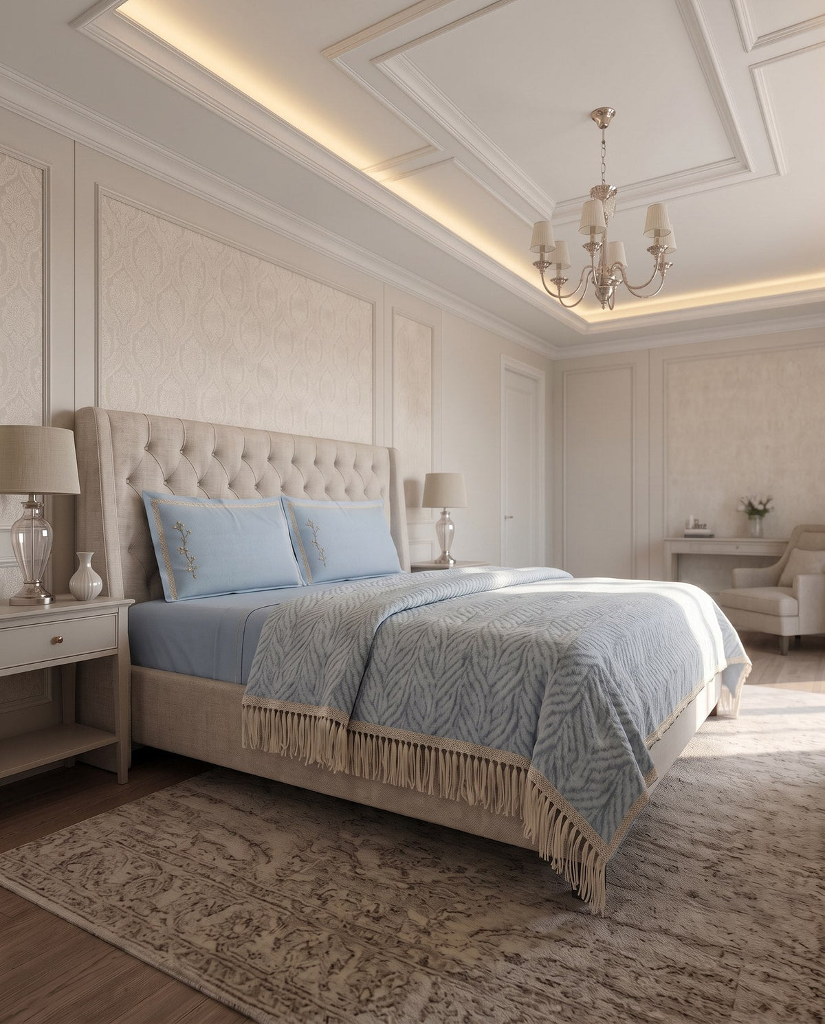 Verdian-Queen Duvet Cover with Embroidery in Baby Blue