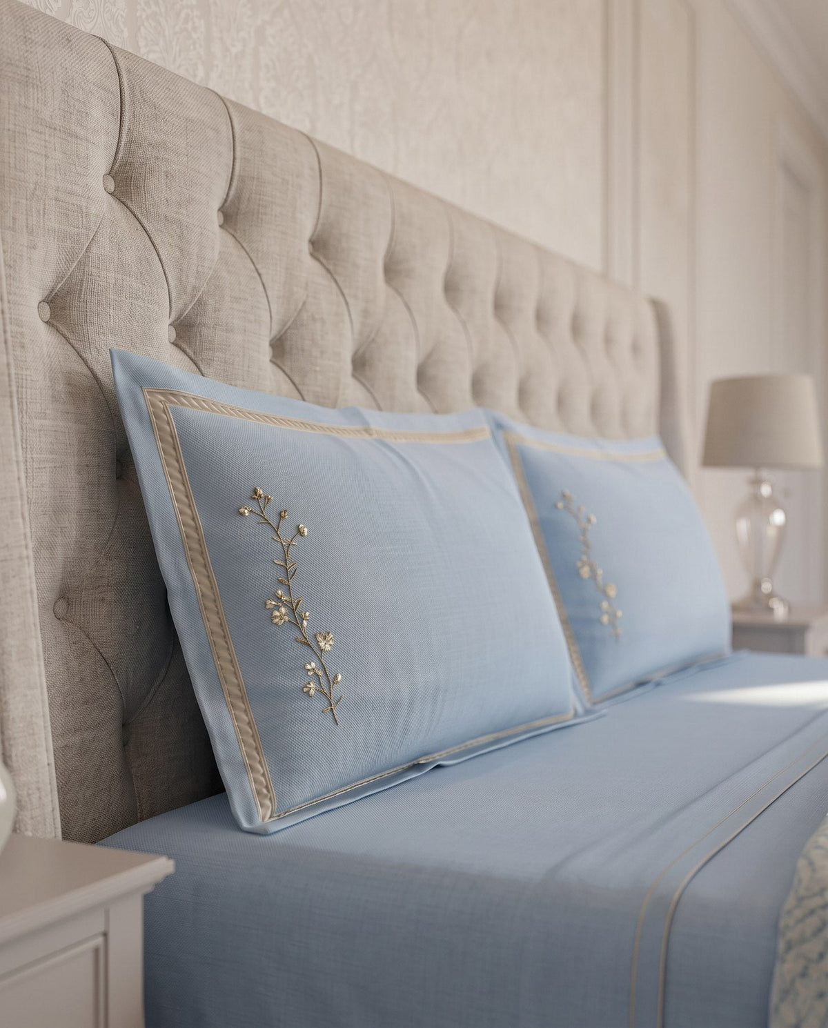 Verdian-Oxford Pillow cases in Baby Blue